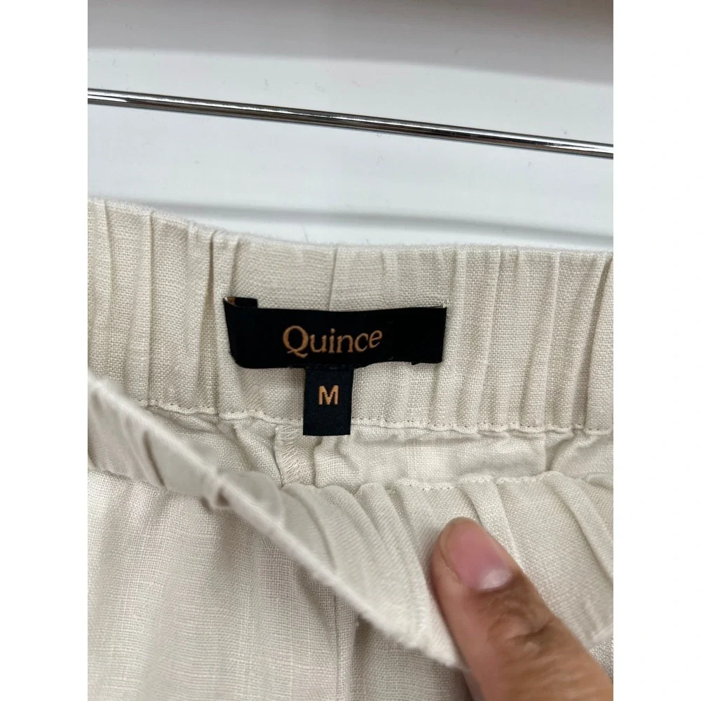Quince European Linen Wide Leg Pants Oatmeal Beige Elastic Waist Womens Medium